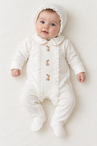 Minik Tavşan Dantel Detaylı Kız Bebek Tulum