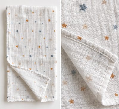 Little Stars Organik Pamuk 4 Katlı Müslin Bebek Battaniyesi ve Çok Amaçlı Örtü – 80×80 cm