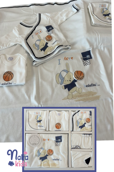 Basket Oynayan Sevimli Ayı Temalı 10'lu Erkek Bebek Hastane Çıkış Seti