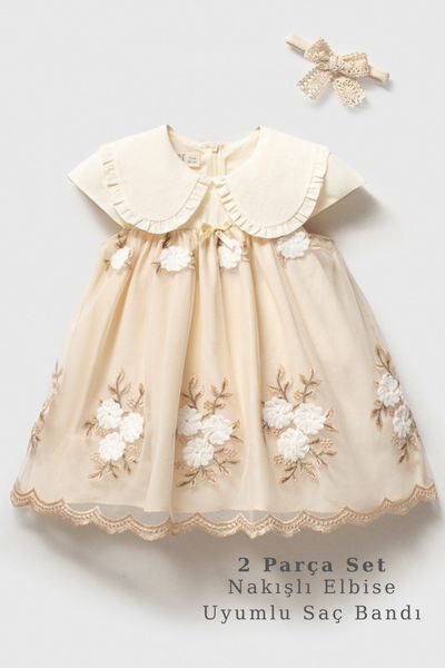 Candy Stripe Kız Bebek Elbise Set %100 Pamuk Astarlı Çizgili Yazlık Takım
