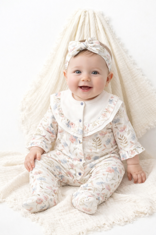 Çiçekli Bebek Hastane Çıkışı Seti – Newborn Baby Gift Set - 3 Parça