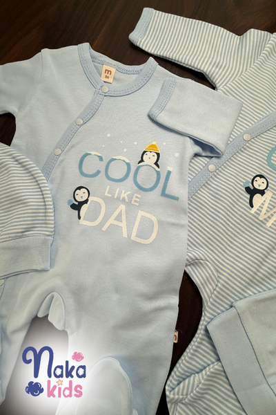 'Cool Like Mom/ Dad' – 4’lü Bebek Tulum ve Şapka Seti