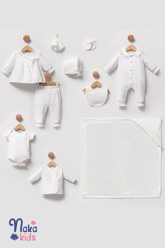 Cotton Dream Müslin Kız Bebek Hastane Çıkış Seti-Beyaz