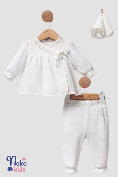 Cotton Dream Müslin Kız Bebek Hastane Çıkış Seti-Beyaz