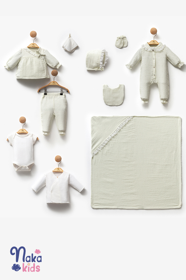 Cotton Dream Müslin Kız Bebek Hastane Çıkış Seti-Yeşil