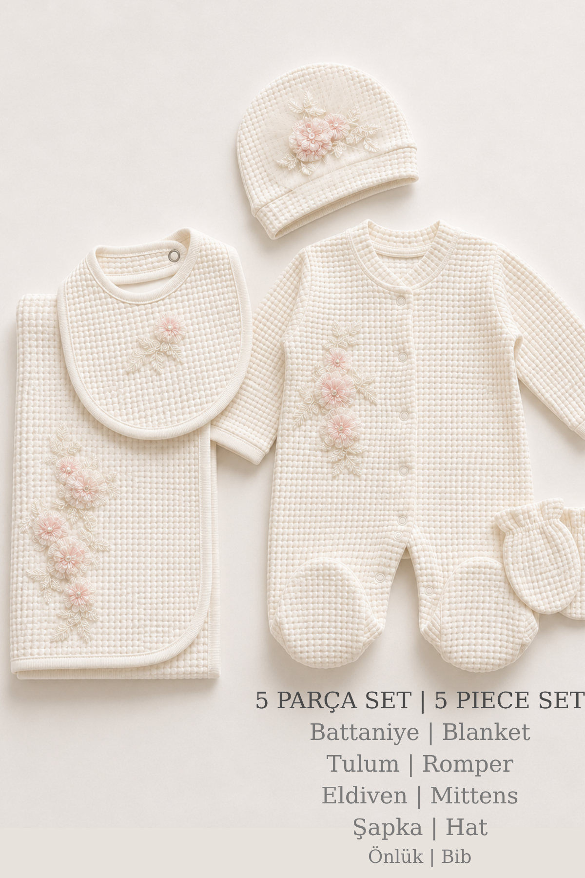 Étoile 5 Parça Dantelli Waffle Kız Bebek Hastane Çıkışı Seti