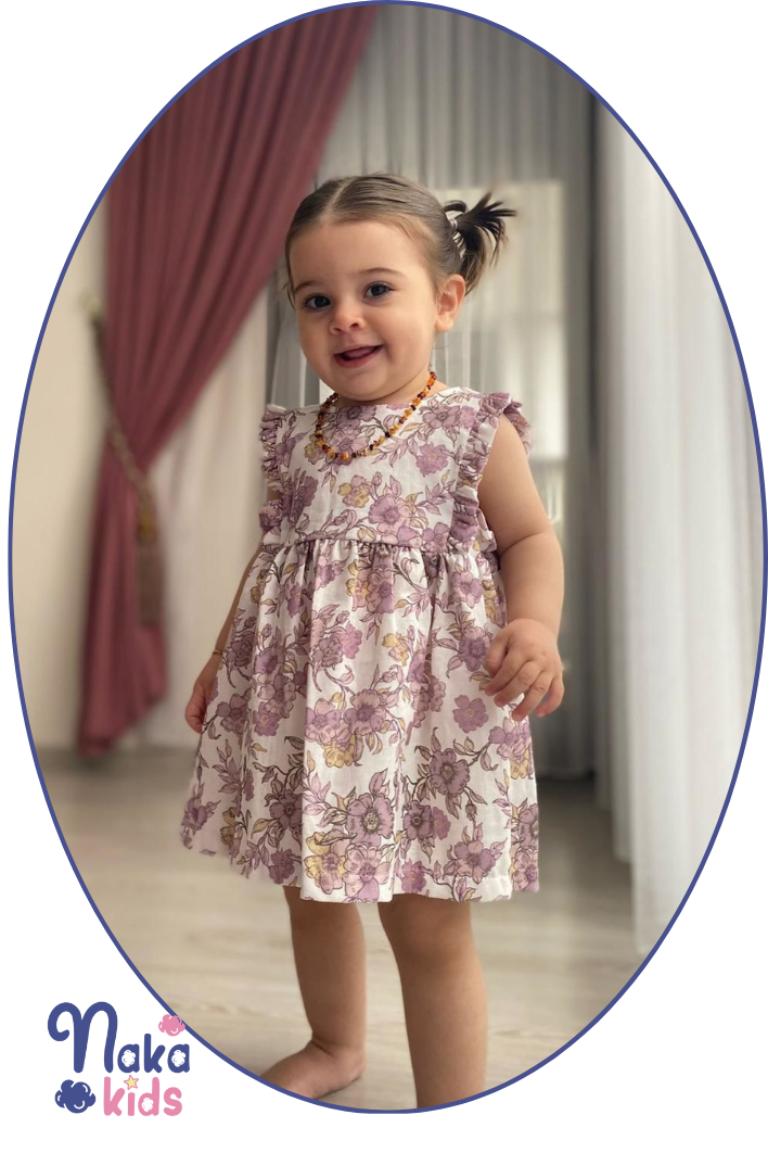 Floral Whisper Kolsuz Çiçek Motifli Kız Bebek Elbisesi