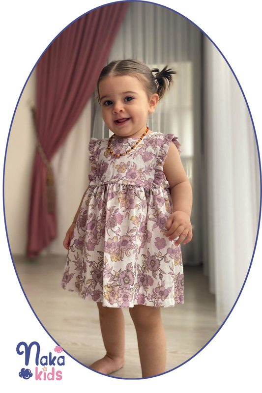 Floral Whisper Kolsuz Çiçek Motifli Kız Bebek Elbisesi