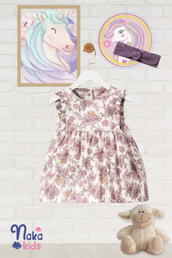 Floral Whisper Kolsuz Çiçek Motifli Kız Bebek Elbisesi