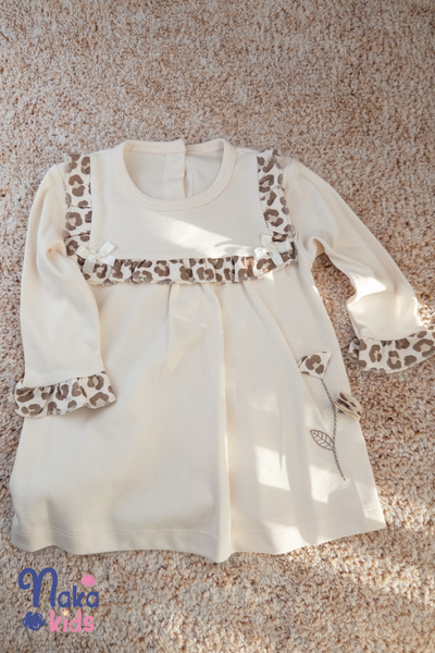Leopar Çiçek – Uzun Kollu Penye Kız Bebek Elbisesi