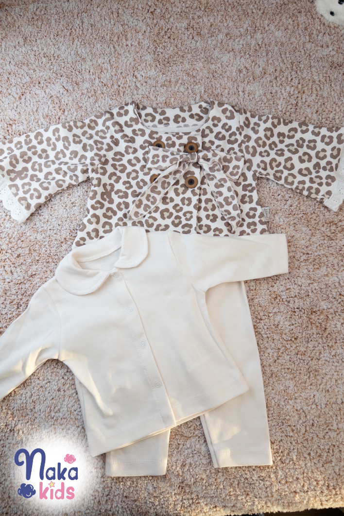 Leopar Desenli Kız Bebek 3 lü Takım