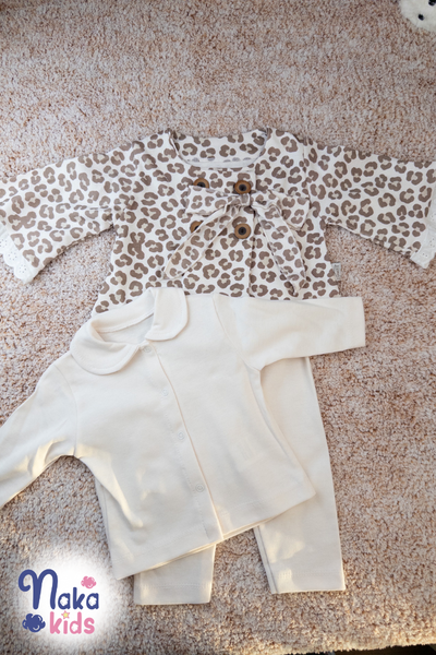 Leopar Desenli Kız Bebek 3 lü Takım