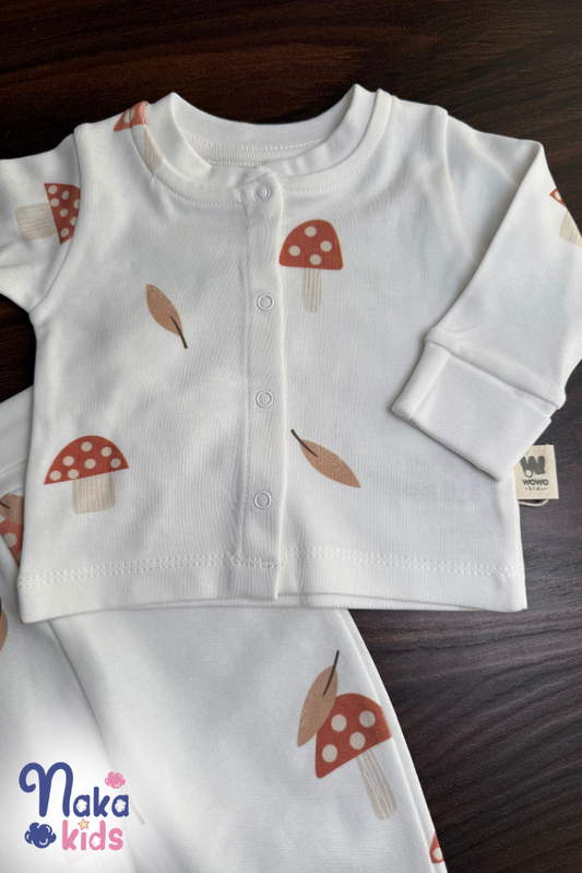 Mantar Ve Yaprak Desenli Bebek Pijama Takımı