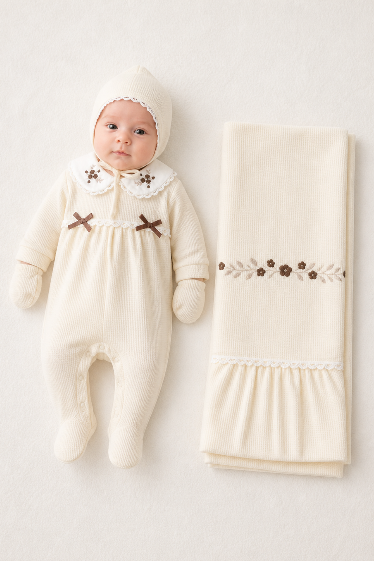 Mirel Natural Set Kız Bebek Hastane Çıkışı 4 Parça