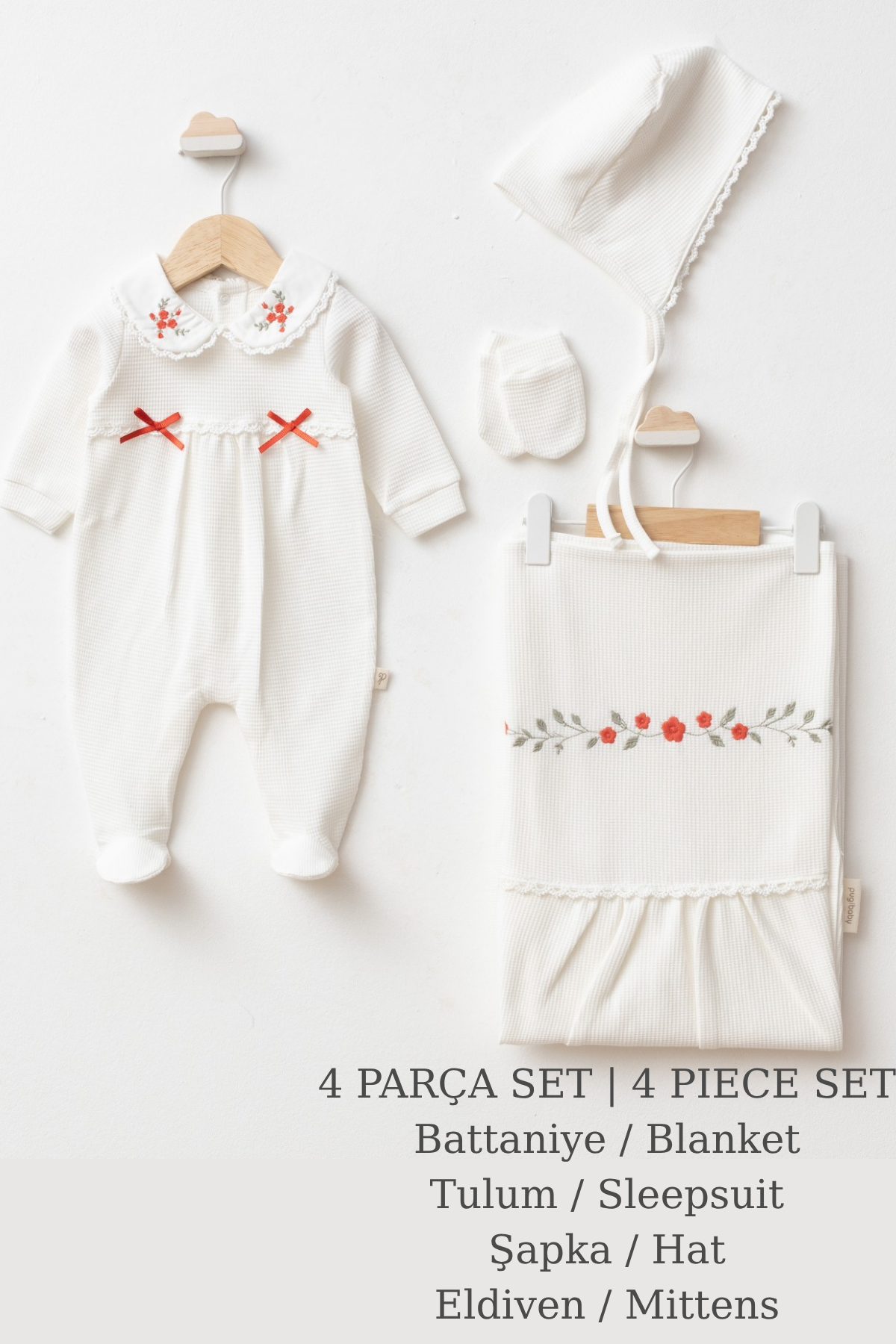 Mirel Natural Set Kız Bebek Hastane Çıkışı 4 Parça