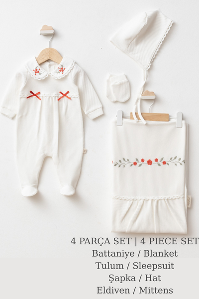 Mirel Natural Set Kız Bebek Hastane Çıkışı 4 Parça