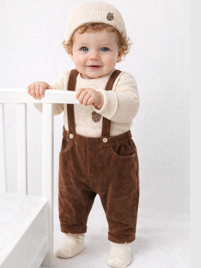 Oak Baby Erkek Bebek Kadife 4 Parça Salopet Set