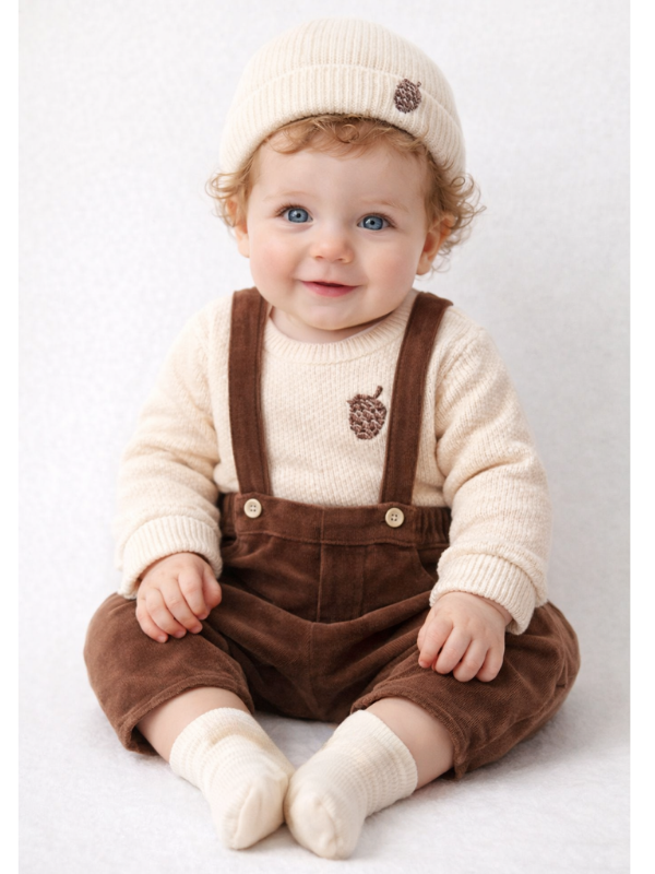 Oak Baby Erkek Bebek Kadife 4 Parça Salopet Set