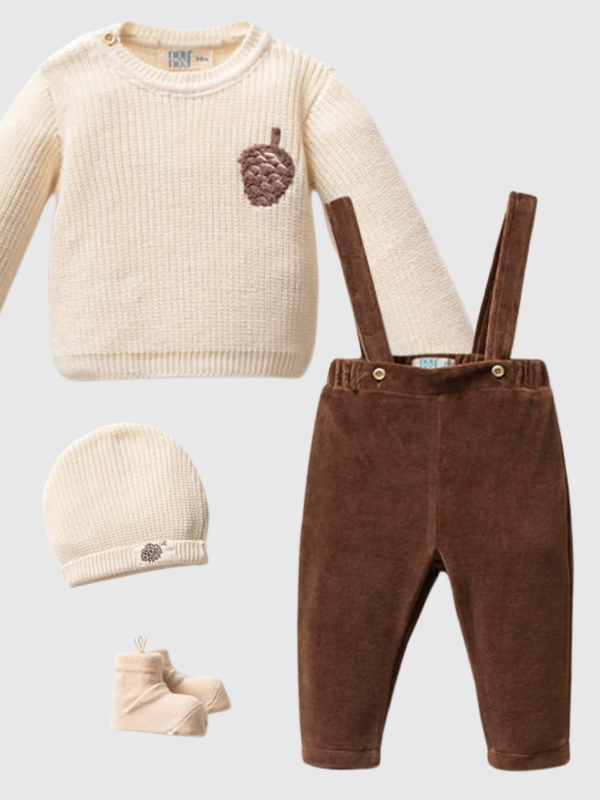 Oak Baby Erkek Bebek Kadife 4 Parça Salopet Set