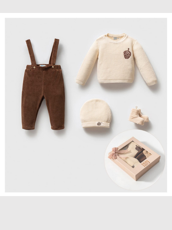 Oak Baby Erkek Bebek Kadife 4 Parça Salopet Set