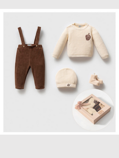 Oak Baby Erkek Bebek Kadife 4 Parça Salopet Set