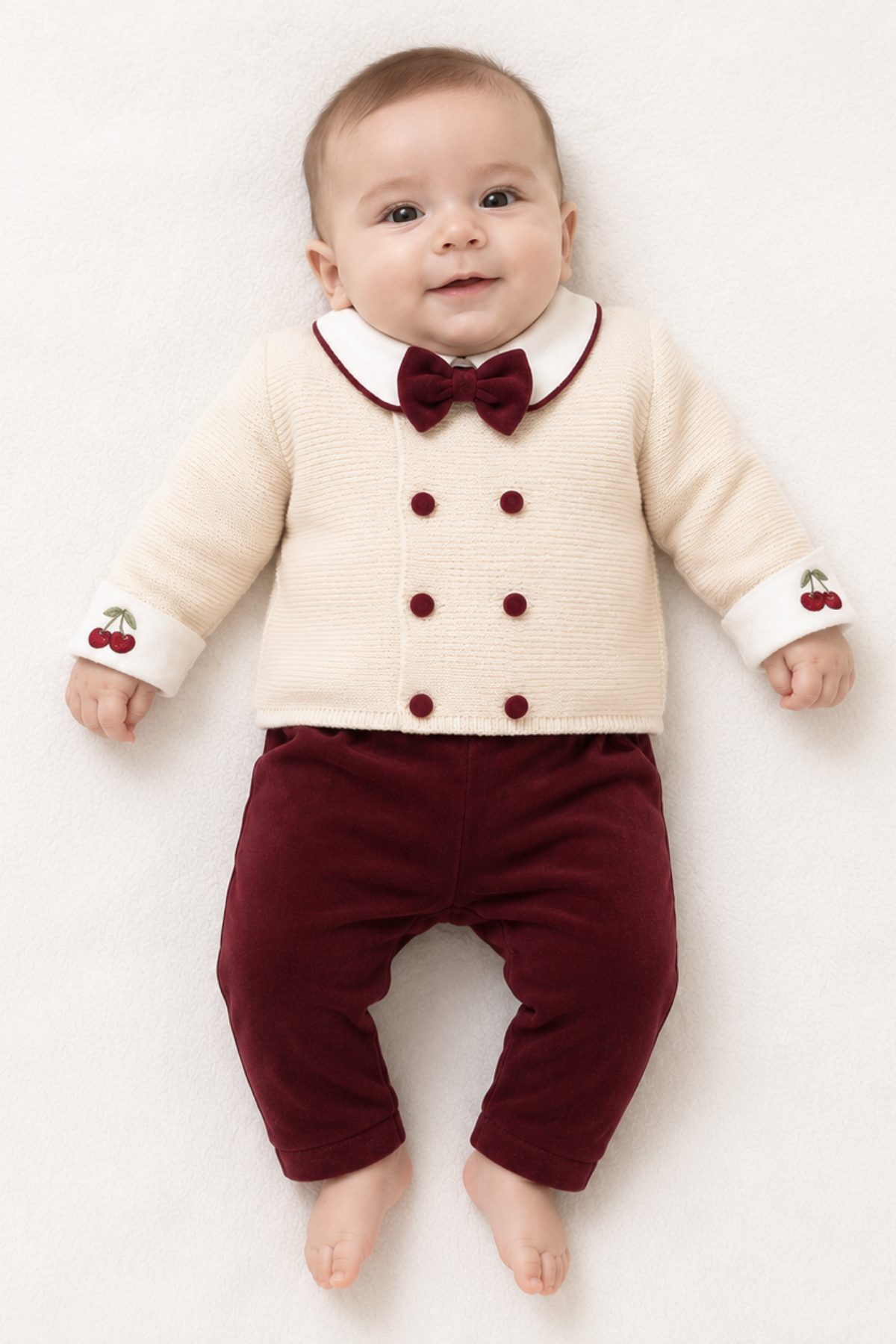 Royal Burgundy 4 Parça Erkek Bebek Salopet Takımı