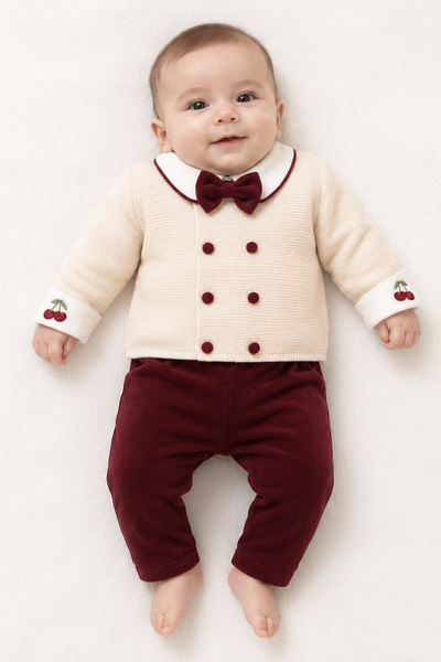 Royal Burgundy 4 Parça Erkek Bebek Salopet Takımı