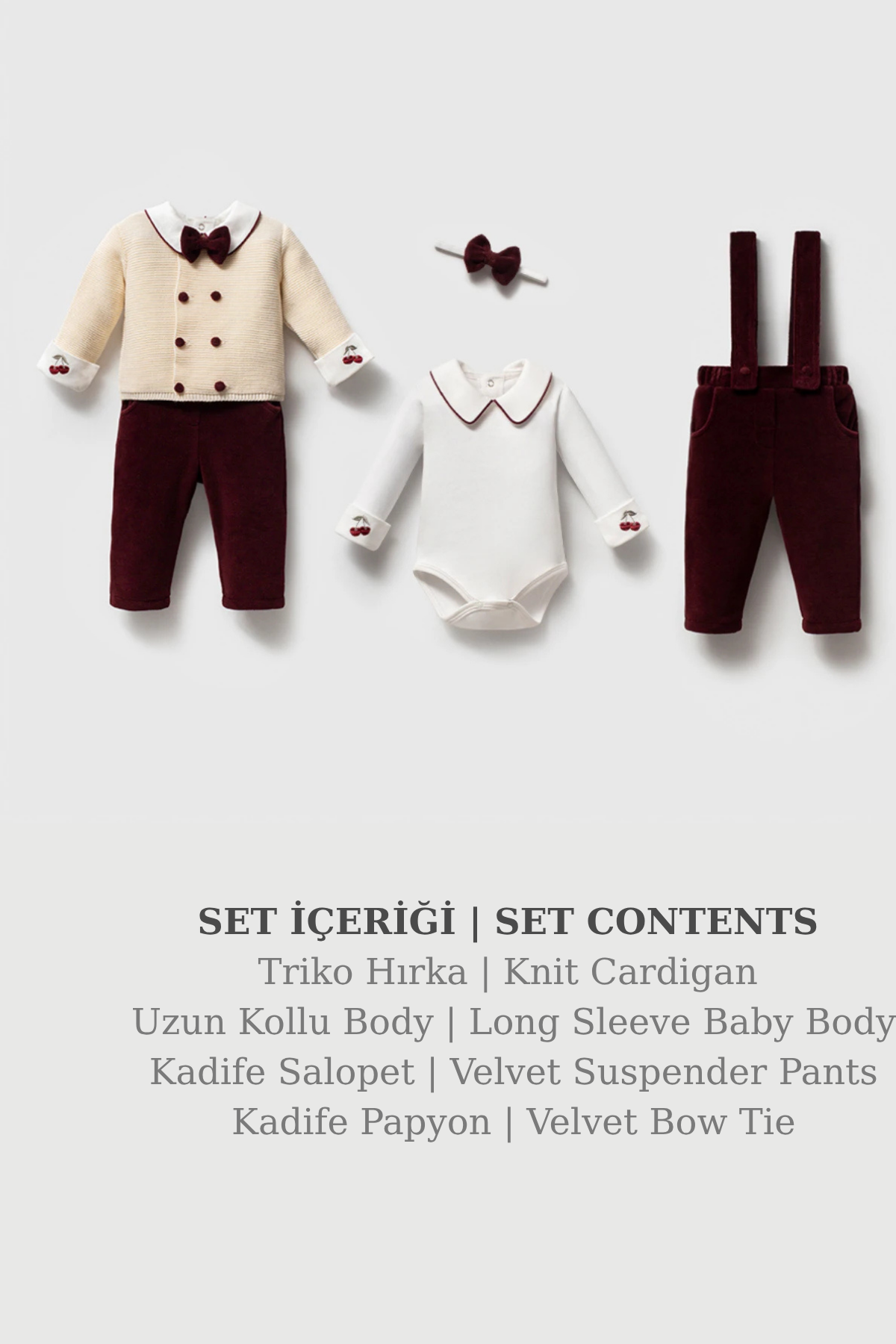 Royal Burgundy 4 Parça Erkek Bebek Salopet Takımı