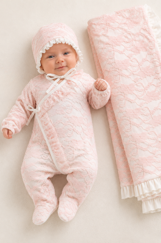 Royale Lace 3 Parça Dantelli Hastane Çıkışı Seti