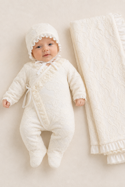 Royale Lace 3 Parça Dantelli Hastane Çıkışı Seti