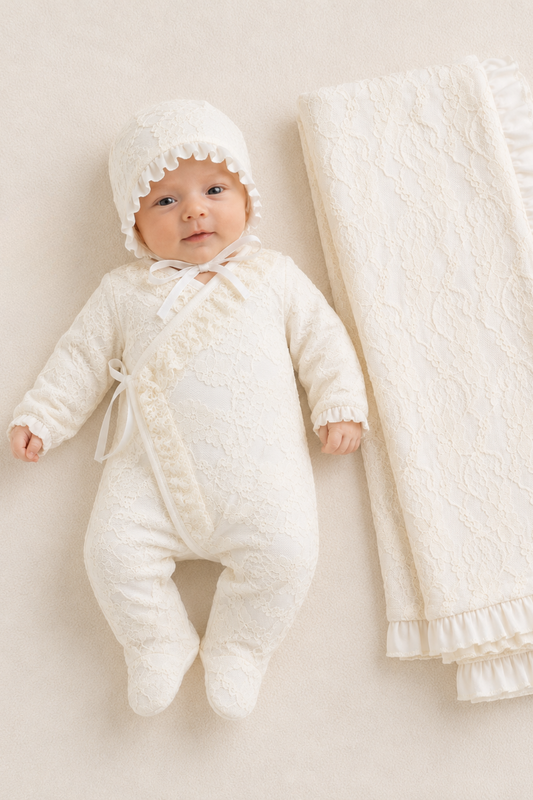Royale Lace 3 Parça Dantelli Hastane Çıkışı Seti