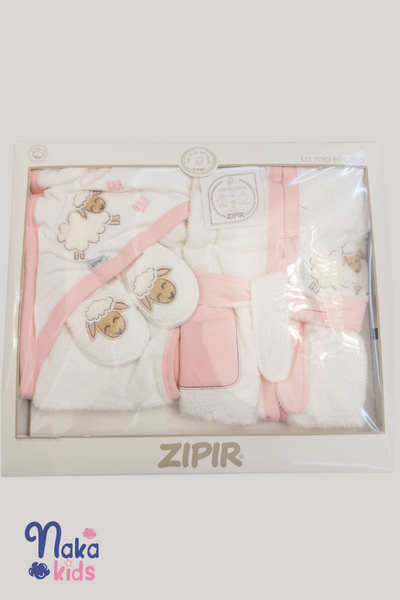Sevimli Koyun Temalı 4 Parça Bornoz Seti- Pembe