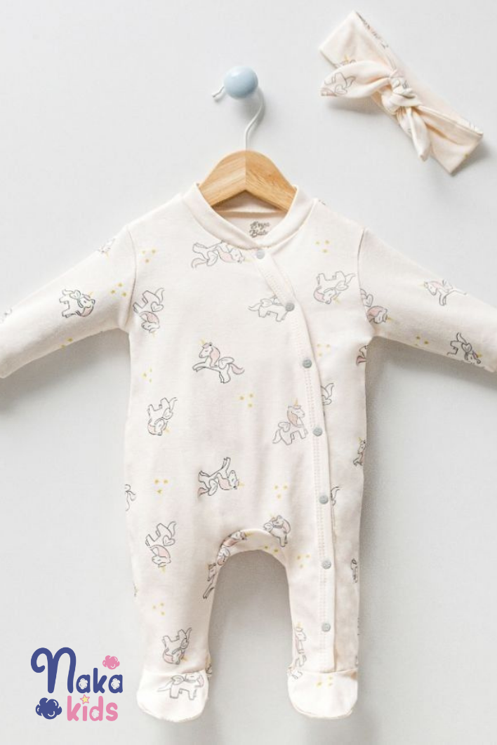 Unicorn Desenli %100 Pamuk Bebek Tulumu